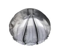 Snowy Train Tracks Shower Cap for Women Double Layers Thick Hair Caps Reusable Waterproof Bath Caps with Elastic Band Hair Hat Washable Shower Hat for Men Women Spa Salon