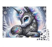 Snowy Unicorn Art 1000 Piece Jigsaw Puzzles Sparkly Baby Unicorn Adults Aged 12 And Above Educational Game Beautiful Decoration Challenge High Difficulty Birthday Gifts 52x38cm/1000pcs