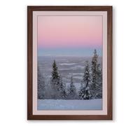 Snowy Valley at Dawn Scandinavian Framed Wall Art Print A3 (42×29.7cm) Walnut, Wall Decor for Living Room, Bedroom, Office & Home, Ready to Hang, Art Gift