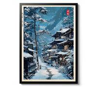 Snowy Village in Sapporo Poster, Japanese Cartoon Style Wall Art Print, Anime Illustration, Ukiyo-e Inspired Decor, Snow and Village Scene, Archival Matte, A5 (Print Only) - 21x14.8cm