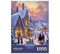 Snowy Village Scene 1000 Piece Jigsaw Puzzle for Adults Winter Evening Jigsaw Puzzle Game Family Relaxing Home Decor Gift 38x26cm/1000pcs