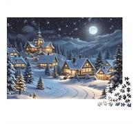 Snowy Village Winter Scene 1000 Piece Jigsaw Puzzle Paper for Adults Night Landscape Relax 70x50cm/1000pcs