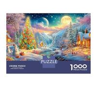 Snowy Village with Two Moons And Trees 1000-Piece Jigsaw Puzzle Classic Educational Game for Family Puzzle Time 38x26cm/1000pcs