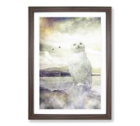 Snowy White Owl Painting Framed Print | A2 Walnut Framed Wall Art | Ready to Hang | Modern Animal Picture | Living Room Bedroom Lounge Office