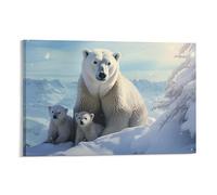 Snowy Wildlife Family Canvas Wall Art for Bedroom Modern Forest Polar Bear Wall Decor Poster for Room Aesthetic
