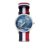 Snowy Wolf Full Moon Quartz Watches Arabic Numerals Wrist Watch with Adjustable Strap for Men Women