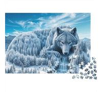 Snowy Wolf Mountain 1000 Piece Puzzles Beautiful View Ice Wolf Waterfall Wall Decoration Decompression Jigsaw for Men And Women Challenging Puzzles Jigsaw Puzzles for Adults 70x50cm/1000pcs