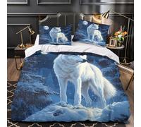 Snowy wolf standing 3D Print 3 Piece Comforter Cover Night forest fantasy art Quilt Cover Set Soft Microfiber Hidden Zipper for Kids Teens Boys Girls Adults Super king（260x220cm）