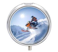 Snowymobile Winter Pill Organizer Round Pill Box Travel Pill Case Medicine Organizer for Pocket Purse