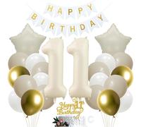 SNOWZAN 11th Birthday Girl & Boy Cake Toppers - White Gold Decorations for 11 Years