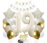 SNOWZAN 19th Birthday Decoration - Girl & Boy Cake Toppers & Party Decorations in White Gold