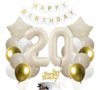 SNOWZAN 20th Birthday Decoration White Gold for Girl Boy - Cake Topper Party Supplies for 20 Years