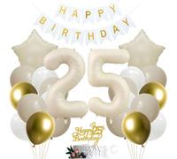 SNOWZAN 25th Birthday Decoration: 26-Piece Set - White Gold, Number 25, Balloons, Cake Topper, Party Decoration for Adults (25th Birthday) - Unisex