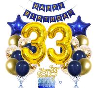 SNOWZAN 33rd Birthday Decorations: 25pc Navy Blue Gold Balloon Set for Adults (33rd Birthday, Men)