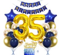 SNOWZAN 35th Birthday Blue Gold Decoration Balloon Garland Cake Decoration