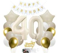 SNOWZAN 40th Birthday Girl & Boy Cake Topper - White Gold Decoration Set for 40 Years Celebration