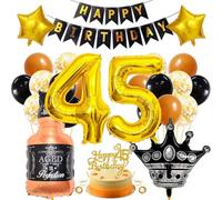 SNOWZAN 45th Birthday Decoration Man Women Black Gold Party Decoration 45th Birthday Men Women Decoration 45th Birthday Man Birthday Decoration 45th Man Happy Birthday Garland Balloon 45th Birthday