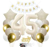 SNOWZAN 45th Birthday Girl & Boy Cake Topper - White Gold Decoration Set for 45 Years