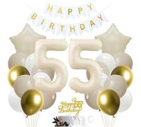 SNOWZAN 55th Birthday Decoration Girl White Gold Decoration 55th Birthday Girl Boy Cake Topper Party Decoration 55th Birthday Boy 55th Birthday Decorations 55th Birthday Decoration for 55 Years