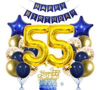SNOWZAN 55th Blue Gold Decorations - Men's Birthday Balloon Garland and Cake Decoration