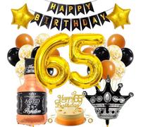 SNOWZAN 65th Birthday Decoration Man Women Black Gold Party Decoration 65th Birthday Men Women Decoration 65th Birthday Man Birthday Decoration 65th Man Happy Birthday Garland Balloon 65th Birthday