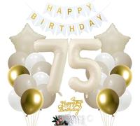 SNOWZAN 75th Birthday Girl & Boy Cake Toppers - White Gold Decoration Set for 75 Years Celebration