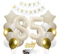 SNOWZAN 85th Birthday Girl & Boy Cake Topper - White Gold Decoration Set for 85 Years