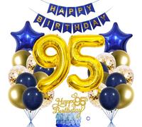 SNOWZAN 95th Birthday Decorations Blue Gold for Women Men - Balloon Garland and Cake Decoration