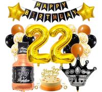 SNOWZAN Balloon 22nd Birthday Boy Girl 22nd Birthday Decoration Happy Birthday Decoration 22nd Birthday Girl 22 Party Decoration Black Gold 22 Years Birthday Decoration 22 Balloon Decoration 22