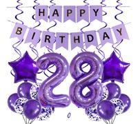SNOWZAN Balloons 28th 82nd Birthday Decoration Purple 32 Inch Giant Numbers Balloons, Latex Foil Balloons Pack of 25