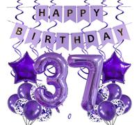 SNOWZAN Balloons 37th Birthday Decoration Purple 32 Inch Giant Number Balloons, Latex Foil Balloons, Pack of 25