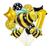 SNOWZAN Bee 1st Birthday Decoration, Yellow, Unisex, 11 Pieces, Includes Balloons, Ribbon, Foil Balloon Numbers and Stars for Children Party