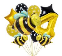 SNOWZAN Bee Birthday Decoration 4th Birthday Girl Boy - Balloons, Foil Balloon, Numbers Balloon Number 4 - Yellow Decoration for Children Bee Party