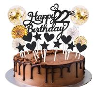SNOWZAN Cake Decoration 22nd Birthday Black Gold - Cake Topper Happy Birthday Cake Topper - Cake Decoration for Boys, Girls, Men