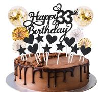 SNOWZAN Cake Decoration 33rd Birthday Black Gold - Cake Topper Happy Birthday Cake Topper - Cake Decoration for Boys and Women