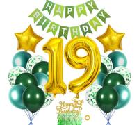 SNOWZAN Decoration 19th Birthday Girls Boys Green Gold 19th Birthday Decoration Girls Boys 19th Birthday Decorations 19th Birthday Girl Decoration with Happy Birthday Banner for Birthday 19th Boys