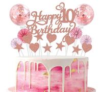 SNOWZAN Happy 10th Birthday Tortendeko Rosegold 10 Jahre Mädchen Jungen Kuchendeko 10.geburtstag Cake Topper Tortendeko 10 Geburtstag Mädchen Tortendeko Rosa Stern Herz Für 10. Geburtstag Kuchen Deko