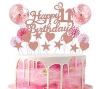 SNOWZAN Happy 11th Birthday Tortendeko Rosegold 11 Jahre Mädchen Jungen Kuchendeko 11.geburtstag Cake Topper Tortendeko 11 Geburtstag Mädchen Tortendeko Rosa Stern Herz Für 11. Geburtstag Kuchen Deko