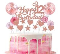 SNOWZAN Happy 12th Birthday Tortendeko Rosegold 12 Jahre Mädchen Jungen Kuchendeko 12.geburtstag Cake Topper Tortendeko 12 Geburtstag Mädchen Tortendeko Rosa Stern Herz Für 12. Geburtstag Kuchen Deko