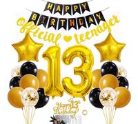 SNOWZAN Offizielle Teenager 13.Geburtstag Dekorationen Mädchen Jungen Schwarz Gold 13 Geburtstag Deko Junge Mädchen Ballon Deko 13.Geburtstagsdeko Junge Geburtstag Tortendeko Luftballon 13.geburtstag