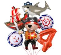 SNOWZAN Pirate Ship Balloon for Children's Birthday - 4 Years Red Pirates Decoration