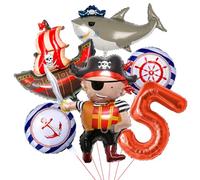 SNOWZAN Pirate Ship Balloons - Children's Birthday Decoration - 5 Years - Foil Balloon