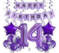 SNOWZAN Purple 40 Inch Giant Numbers Balloons, Pack of 25, Birthday Balloon Set for 14th Birthday Boys