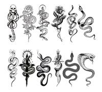 SNOWZAN Temporary Tattoo, 12 Sheets Snake Dark Mark Death Eater, Black Waterproof Sticker Tattoo Decoration, Halloween Parties Costumes Accessories
