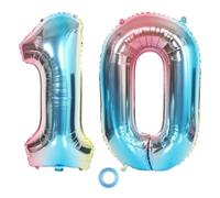 SNOWZAN XL Number Balloon Number 10th Balloon Rainbow Girl Boy Balloons Number 10th Birthday Decoration Blue Rose Colourful Iridescent 10 Years Foil Balloon 32 Inch Giant Helium Happy Birthday Party