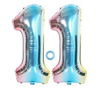 SNOWZAN XL Number Balloon Number 11th Balloon Rainbow Girl Boy Balloons Number 11th Birthday Decoration Blue Rose Colourful Iridescent 11 Years Foil Balloon 32 Inch Giant Helium Happy Birthday Party