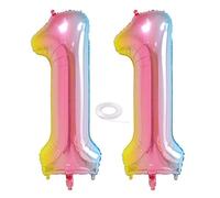 SNOWZAN XL Numbers Balloon Number 11, Rainbow, Blue, Rose, Iridescent, 2 Pack, 40 Inch, Giant Helium Birthday Balloon, Unisex Kids, Happy Birthday Party Decoration