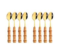 Snplowum 8pcs Gold Teaspoon, Stirring Spoon Bamboo Handle Ice Cream Spoon, Coffee Tea Spoon Set, Food Grade 18/10 Stainless Steel Tablespoons, 6.3-inch