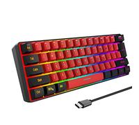 Snpurdiri 60% Wired Gaming Keyboard, True RGB Backlit Ultra-Compact Water-Resistant Mini Keyboard, 61 Keys for PC/Mac Gamers Typists Travel, Easy to Carry on Business Trips, Black-Red (QWERTY Layout)