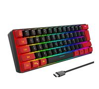 Snpurdiri 60% Wired Gaming Keyboard, True RGB Mini Gaming Keyboard, Quiet Ergonomic Water-Resistant Small Keyboard for Work, Gaming, Office, Red/Black (QWERTY Layout)